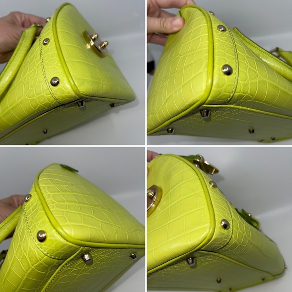 RARE👜VERSACE👜AUTHENTICATED Medusa Lime green croc embossed satchel - Picture 9 of 15